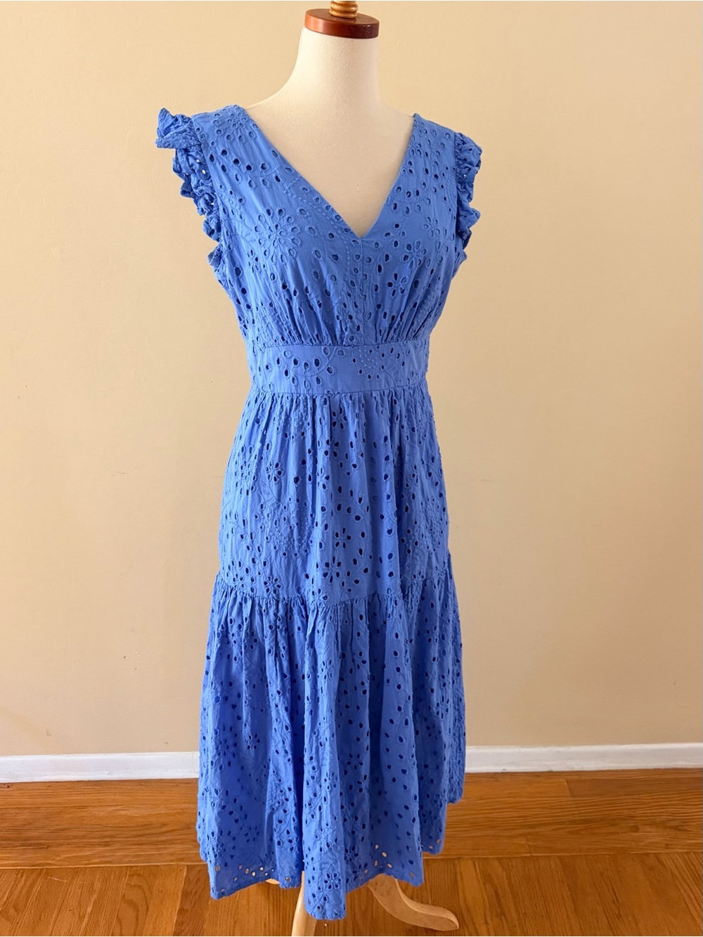 Maggy London Royal Blue Eyelet V-Neck Midi Dress